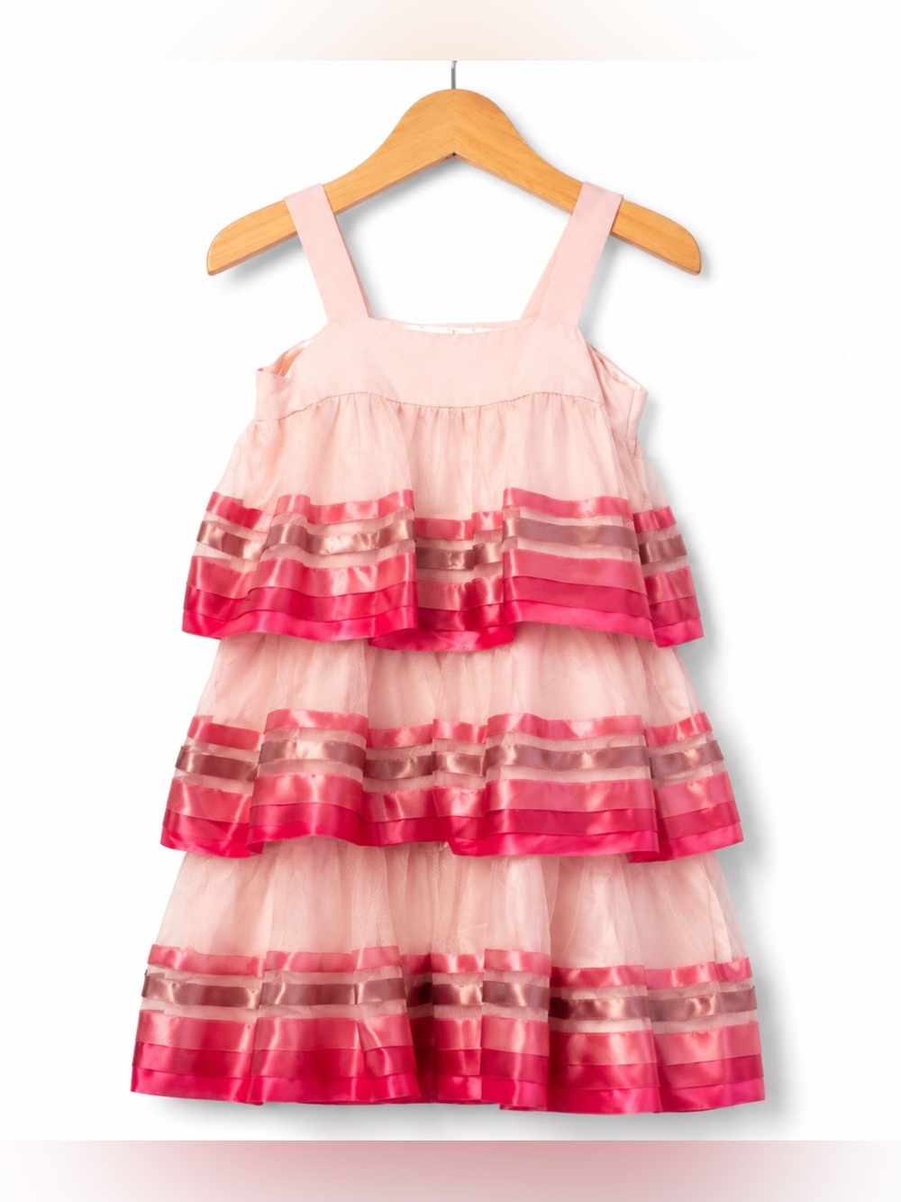 GAP Girls Pink Tiered Ruffle Dress 4T Satin Ribbon Party Holiday Cute